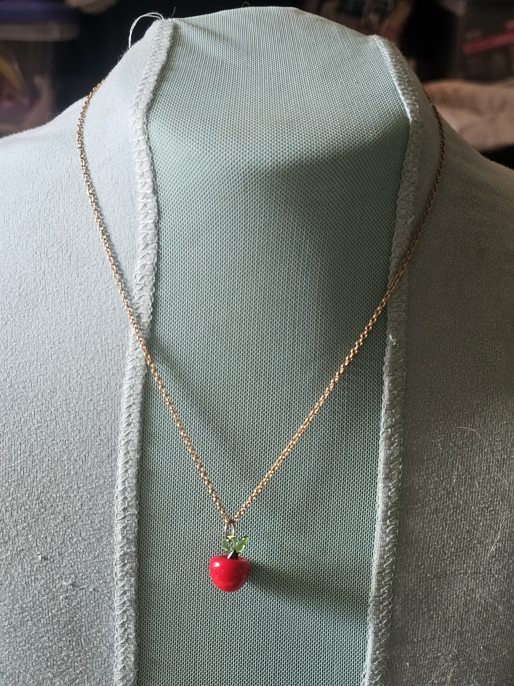 Gold Tone Chain , with Red Apple Pendant